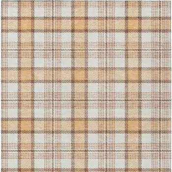 5' X 8' Peach And Beige Plaid Washable Indoor Outdoor Area Rug
