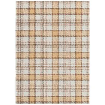 8' X 10' Peach And Beige Plaid Washable Indoor Outdoor Area Rug