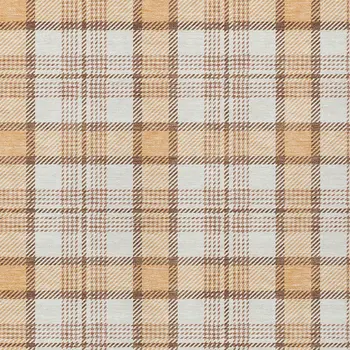 9' X 12' Peach And Beige Plaid Washable Indoor Outdoor Area Rug
