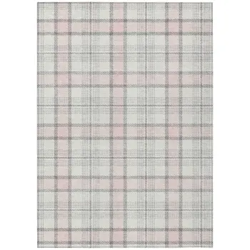 5' X 8' Pink And Gray Plaid Washable Indoor Outdoor Area Rug