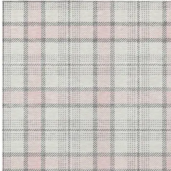 5' X 8' Pink And Gray Plaid Washable Indoor Outdoor Area Rug