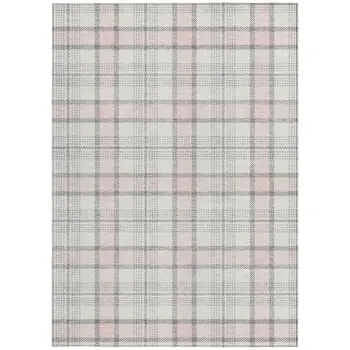 10' X 14' Pink And Gray Plaid Washable Indoor Outdoor Area Rug