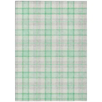 3' X 5' Green And Gray Plaid Washable Indoor Outdoor Area Rug
