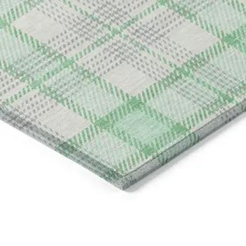 3' X 5' Green And Gray Plaid Washable Indoor Outdoor Area Rug