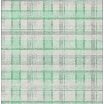 5' X 8' Green And Gray Plaid Washable Indoor Outdoor Area Rug