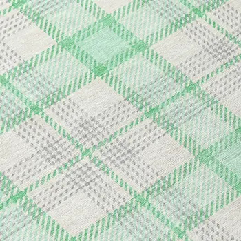 8' Green And Gray Round Plaid Washable Indoor Outdoor Area Rug