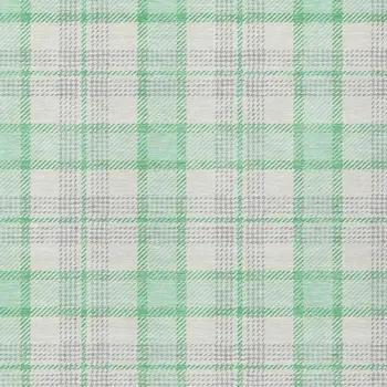 9' X 12' Green And Gray Plaid Washable Indoor Outdoor Area Rug