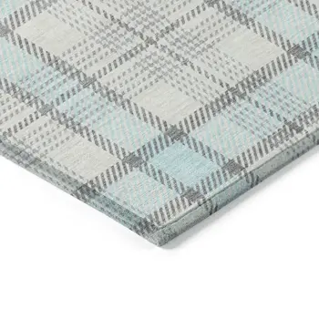 3' X 5' Sky Blue And Gray Plaid Washable Indoor Outdoor Area Rug