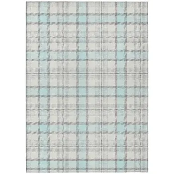 8' X 10' Sky Blue And Gray Plaid Washable Indoor Outdoor Area Rug