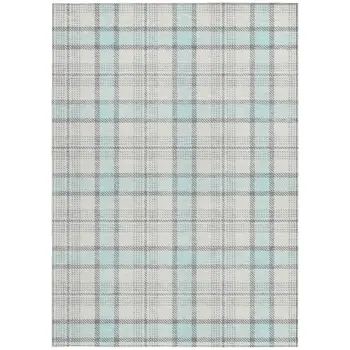 8' X 10' Sky Blue And Gray Plaid Washable Indoor Outdoor Area Rug