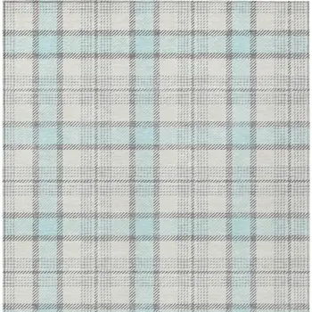 9' X 12' Sky Blue And Gray Plaid Washable Indoor Outdoor Area Rug