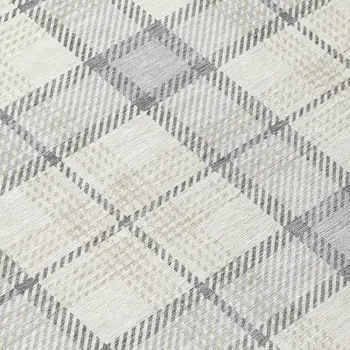 8' Silver And Gray Round Plaid Washable Indoor Outdoor Area Rug