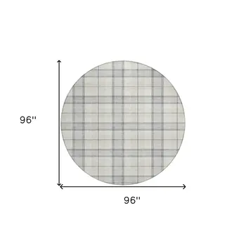8' Silver And Gray Round Plaid Washable Indoor Outdoor Area Rug
