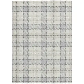 8' X 10' Silver And Gray Plaid Washable Indoor Outdoor Area Rug