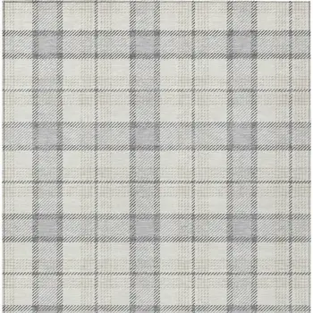 8' X 10' Silver And Gray Plaid Washable Indoor Outdoor Area Rug