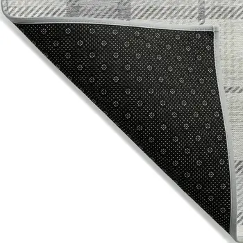 9' X 12' Silver And Gray Plaid Washable Indoor Outdoor Area Rug