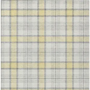 10' X 14' Yellow And Gray Plaid Washable Indoor Outdoor Area Rug