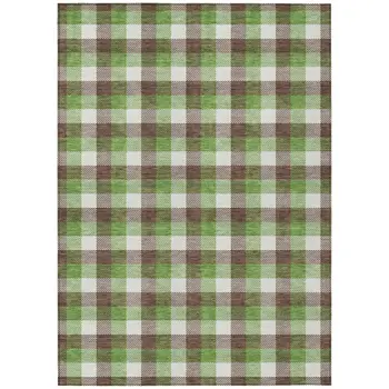 3' X 5' Brown Green And Beige Plaid Washable Indoor Outdoor Area Rug