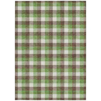 8' X 10' Brown Green And Beige Plaid Washable Indoor Outdoor Area Rug