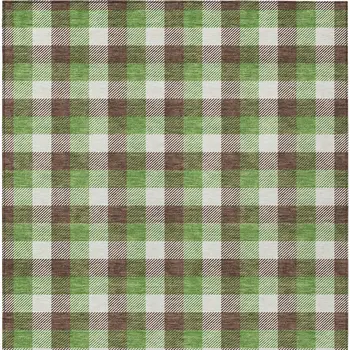 9' X 12' Brown Green And Beige Plaid Washable Indoor Outdoor Area Rug