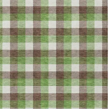 10' X 14' Brown Green And Beige Plaid Washable Indoor Outdoor Area Rug