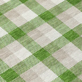 8' Emerald And Gray Round Plaid Washable Indoor Outdoor Area Rug