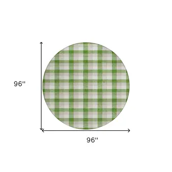 8' Emerald And Gray Round Plaid Washable Indoor Outdoor Area Rug