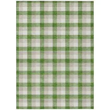 9' X 12' Emerald And Gray Plaid Washable Indoor Outdoor Area Rug