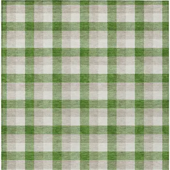 9' X 12' Emerald And Gray Plaid Washable Indoor Outdoor Area Rug