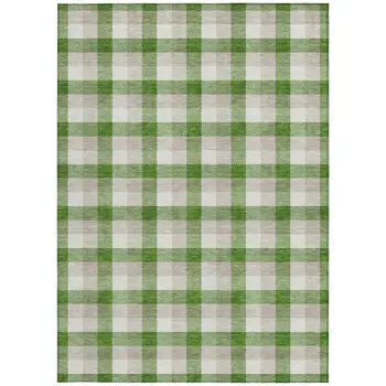 10' X 14' Emerald And Gray Plaid Washable Indoor Outdoor Area Rug