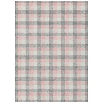 3' X 5' Granite Gray And Pink Plaid Washable Indoor Outdoor Area Rug