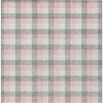 3' X 5' Granite Gray And Pink Plaid Washable Indoor Outdoor Area Rug
