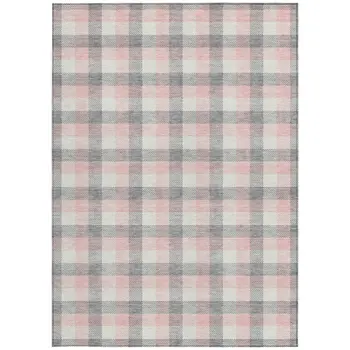 5' X 8' Granite Gray And Pink Plaid Washable Indoor Outdoor Area Rug