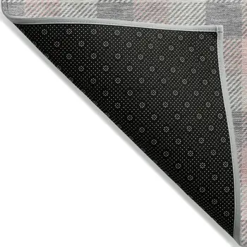 10' X 14' Granite Gray And Pink Plaid Washable Indoor Outdoor Area Rug