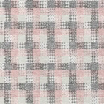 10' X 14' Granite Gray And Pink Plaid Washable Indoor Outdoor Area Rug