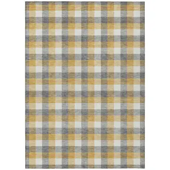 5' X 8' Gray Tan And Beige Plaid Washable Indoor Outdoor Area Rug