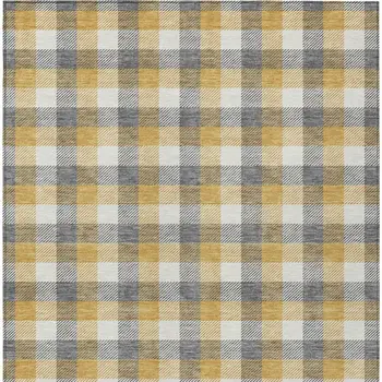 5' X 8' Gray Tan And Beige Plaid Washable Indoor Outdoor Area Rug