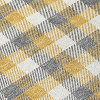 5' X 8' Gray Tan And Beige Plaid Washable Indoor Outdoor Area Rug