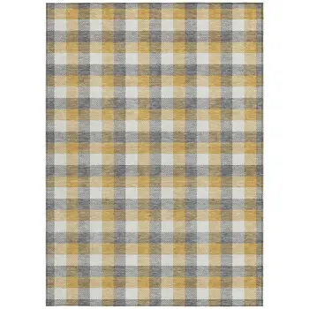 9' X 12' Gray Tan And Beige Plaid Washable Indoor Outdoor Area Rug