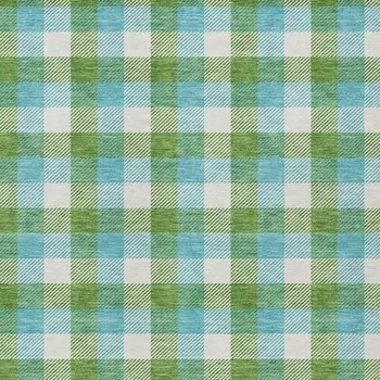 5' X 8' Lime Green Aqua And Beige Plaid Washable Indoor Outdoor Area Rug