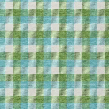 8' X 10' Lime Green Aqua And Beige Plaid Washable Indoor Outdoor Area Rug