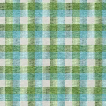 9' X 12' Lime Green Aqua And Beige Plaid Washable Indoor Outdoor Area Rug