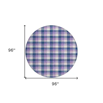 8' Navy Blue Purple And Beige Round Plaid Washable Indoor Outdoor Area Rug