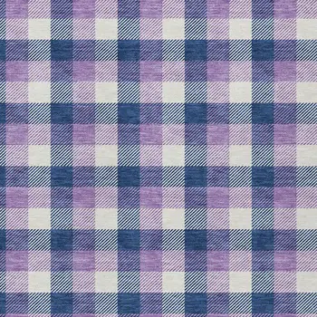 9' X 12' Navy Blue Purple And Beige Plaid Washable Indoor Outdoor Area Rug