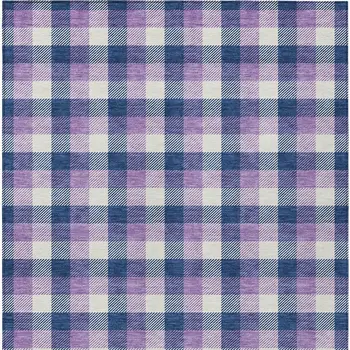 9' X 12' Navy Blue Purple And Beige Plaid Washable Indoor Outdoor Area Rug