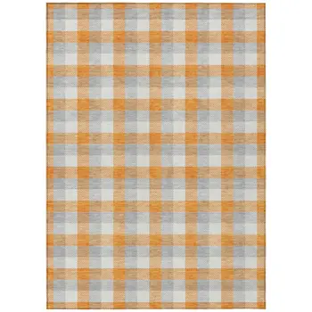 3' X 5' Orange Gray And Beige Plaid Washable Indoor Outdoor Area Rug