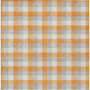 3' X 5' Orange Gray And Beige Plaid Washable Indoor Outdoor Area Rug
