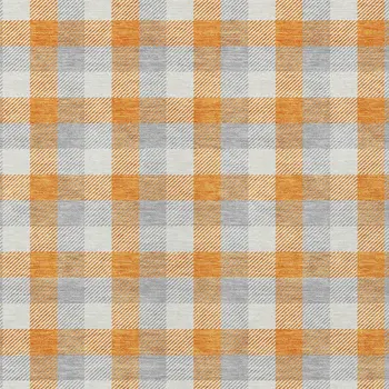 10' X 14' Orange Gray And Beige Plaid Washable Indoor Outdoor Area Rug