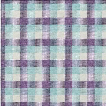 5' X 8' Purple Aqua And Beige Plaid Washable Indoor Outdoor Area Rug
