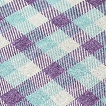 8' X 10' Purple Aqua And Beige Plaid Washable Indoor Outdoor Area Rug